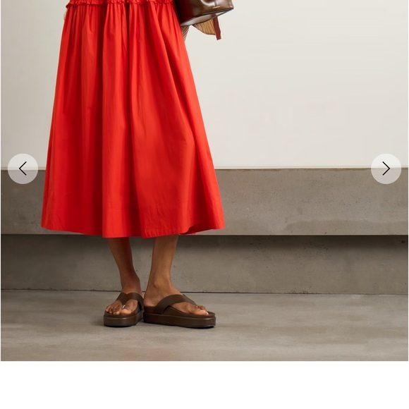 Doen red Marianne shirred cotton-poplin midi dress - Picture 6 of 8